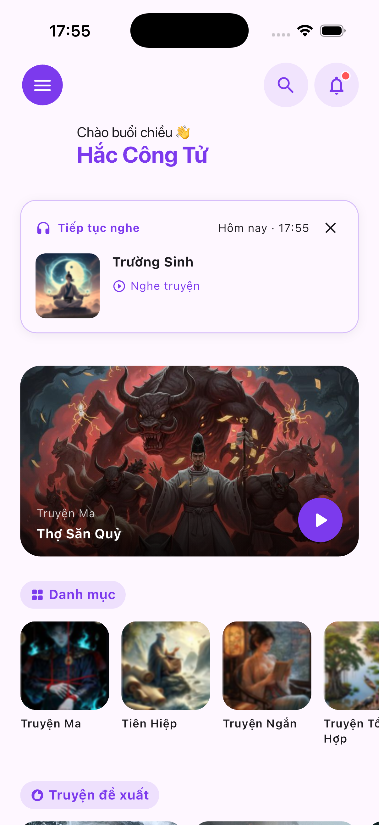 Ảnh màn hình Trang chủ app Hắc Công Tử