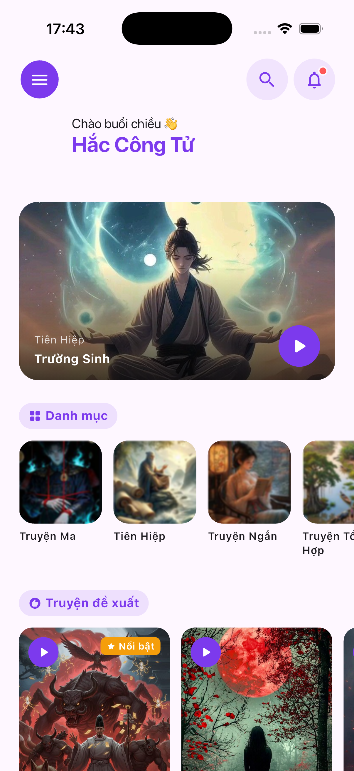 Ảnh màn hình Trang chủ app Hắc Công Tử